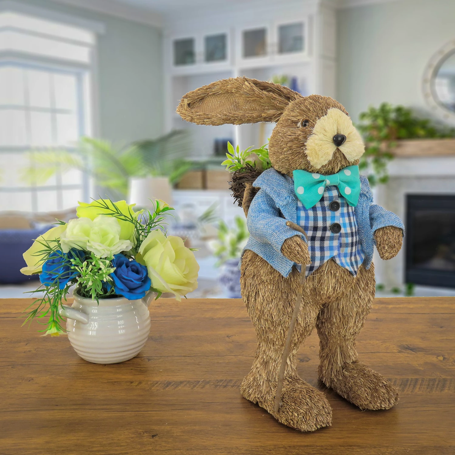 10 In. Male Bunny In Blue Coat Table Decoration 2 10 In. Male Bunny In Blue Coat Table Decoration - Image 2
