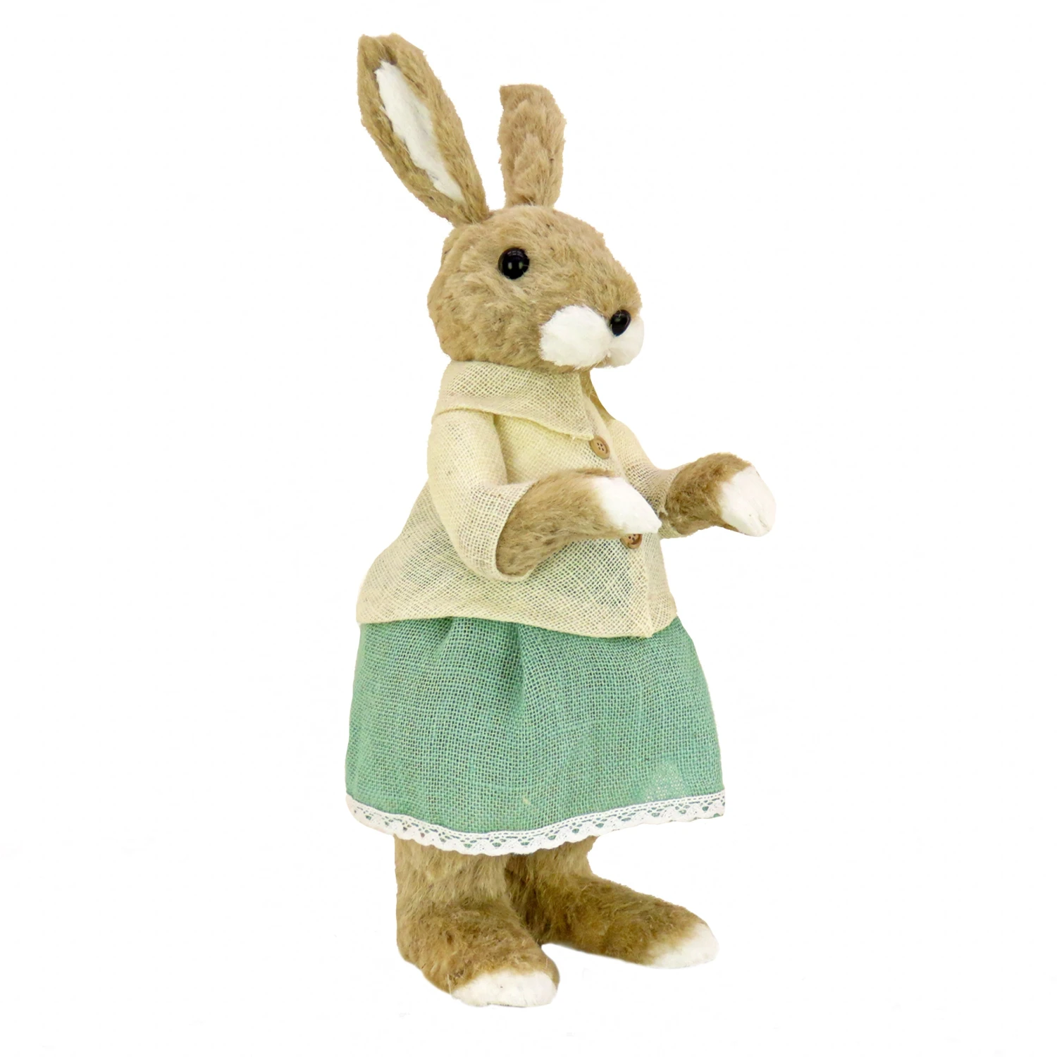 24 In. Easter Bunny Wearing Teal And Tan Dress Table Decoration 1 24 In. Easter Bunny Wearing Teal And Tan Dress Table Decoration