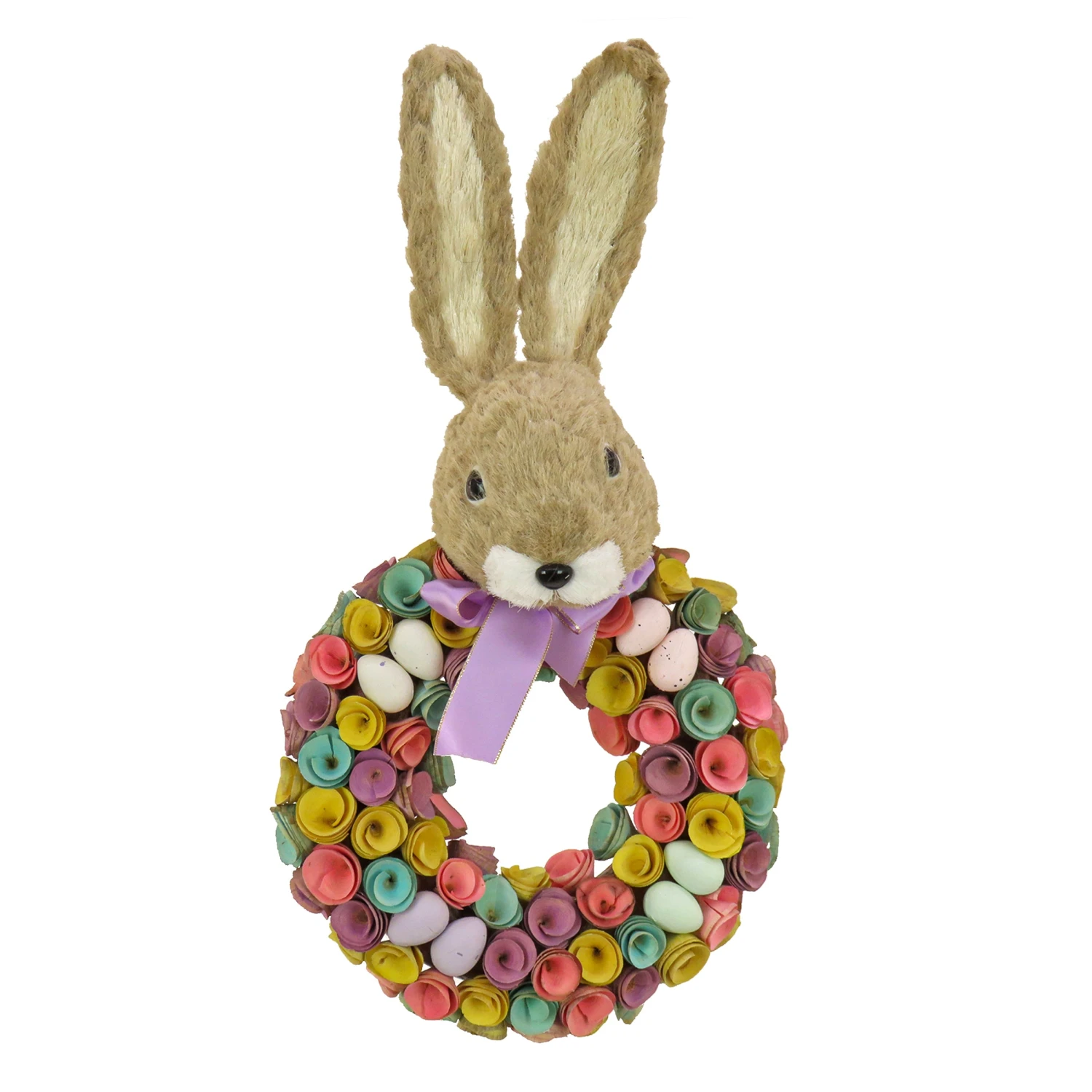 24 In. Easter Wreath Decorated With Colorful Flower Blooms, Pastel Eggs, Bunny Head 1 24 In. Easter Wreath Decorated With Colorful Flower Blooms, Pastel Eggs, Bunny Head