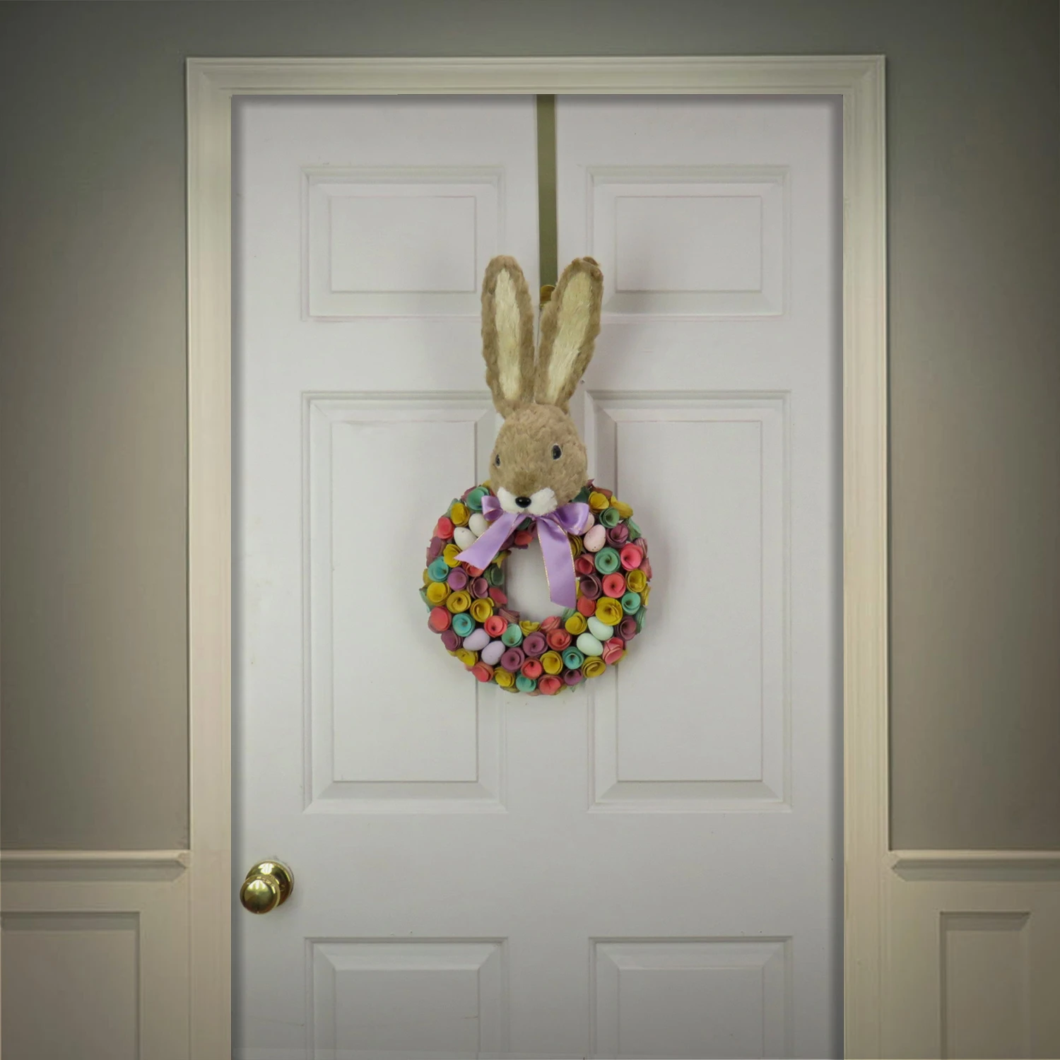 24 In. Easter Wreath Decorated With Colorful Flower Blooms, Pastel Eggs, Bunny Head 2 24 In. Easter Wreath Decorated With Colorful Flower Blooms, Pastel Eggs, Bunny Head - Image 2