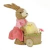 14 In. Pink Easter Bunny Pushing Wheelbarrow Table Decoration Decorated With Pastel Eggs And Chick