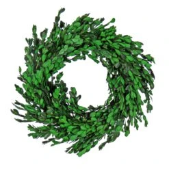 18 In. Spring Wreath With Boxwood Flowers, Flowing Green Stems
