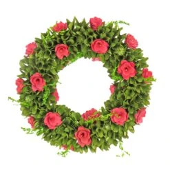 18 In. Spring Wreath With Green Assorted Flower Blooms, Seed Pods, Flowing Green Stems
