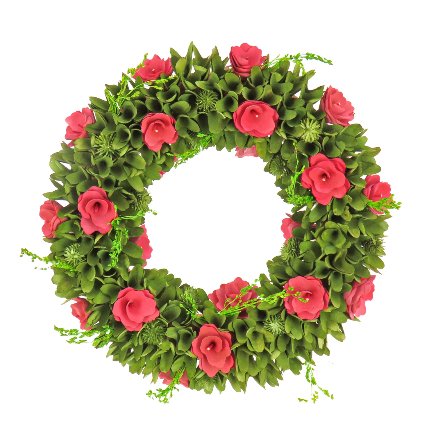 18 In. Spring Wreath With Green Assorted Flower Blooms, Seed Pods, Flowing Green Stems 1 18 In. Spring Wreath With Green Assorted Flower Blooms, Seed Pods, Flowing Green Stems