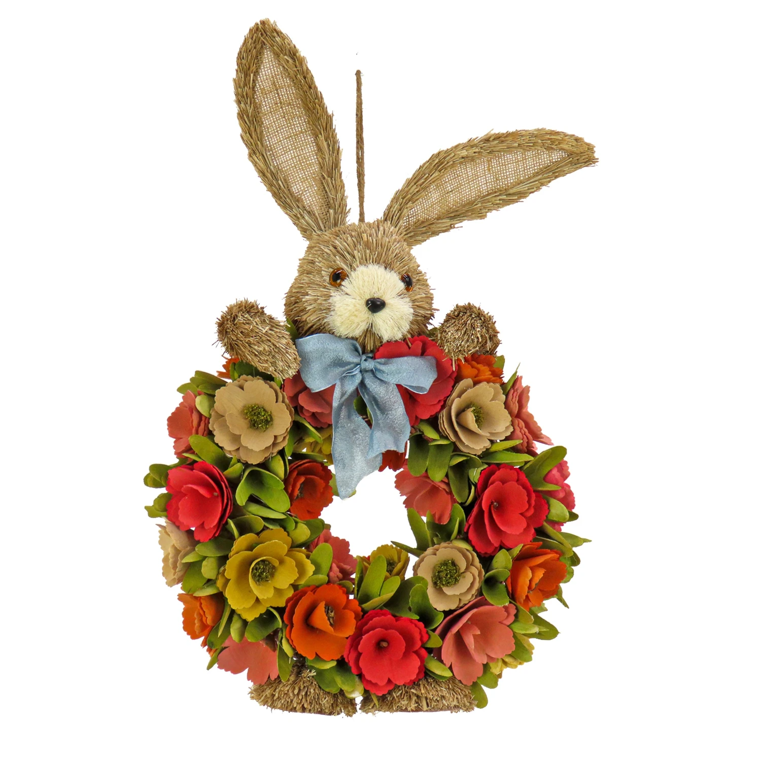 20 In. EasterWreath Decorated With Red, Orange And Green Flower Blooms, Bunny Head And Feet 1 20 In. EasterWreath Decorated With Red, Orange And Green Flower Blooms, Bunny Head And Feet