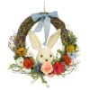 16 In. Easter Wreath Decorated With Multicolor Flower Blooms, Leafy Greens, Bunny Head