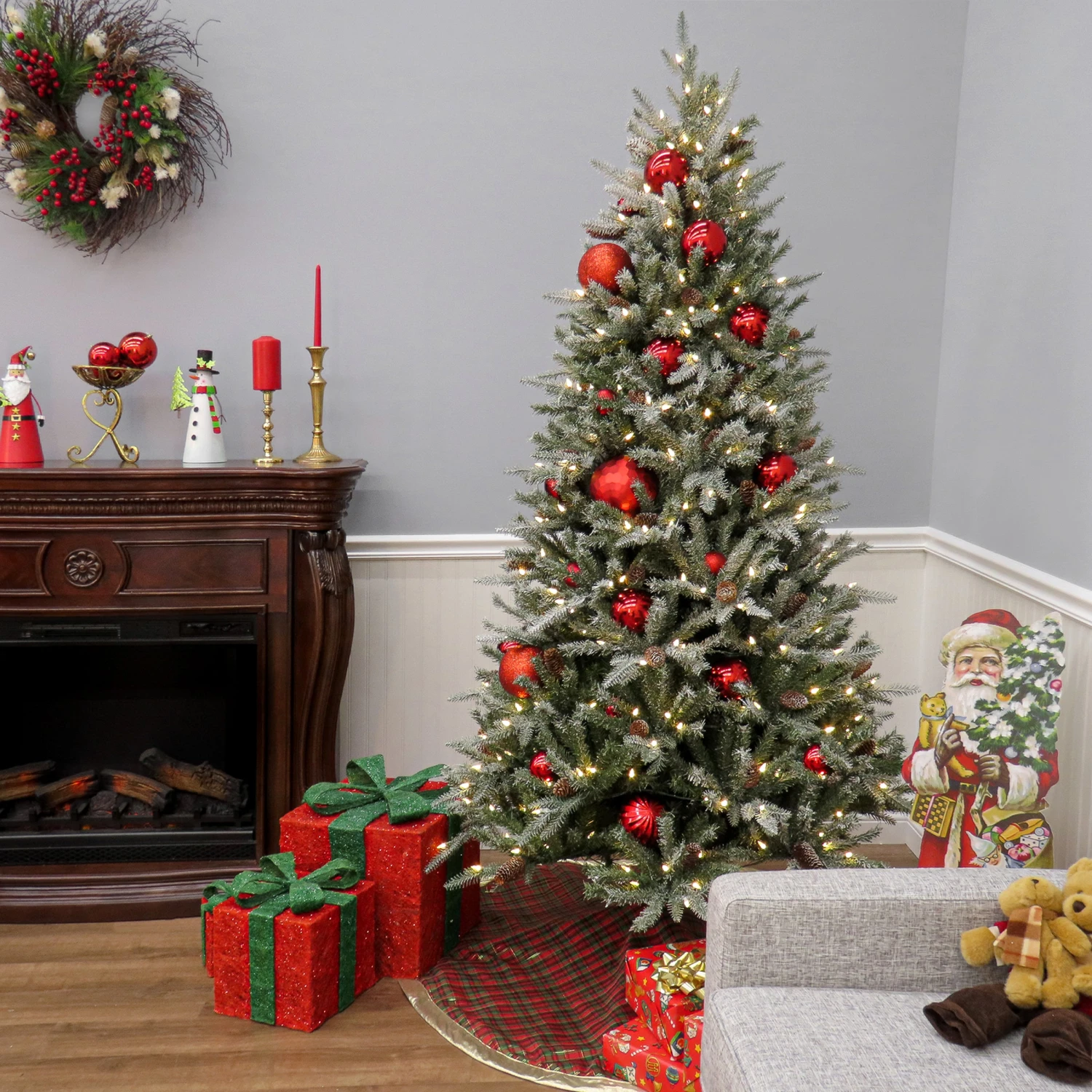 7 Ft. Pre-Lit Snowy Olallie Pine Tree With LED Lights 4 7 Ft. Pre-Lit Snowy Olallie Pine Tree With LED Lights - Image 4