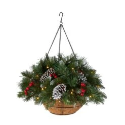 20 In. Pre-LitFrosted Berry Hanging Basket With LED Lights