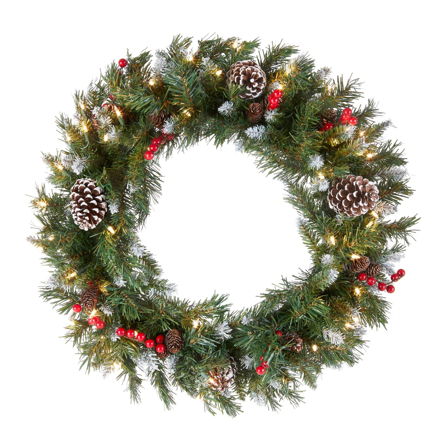 24 In. Pre-Lit Frosted Berry Wreath With Clear Lights, Plug-In 1 24 In. Pre-Lit Frosted Berry Wreath With Clear Lights, Plug-In