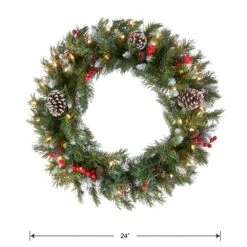 24 In. Pre-Lit Frosted Berry Wreath With Clear Lights, Plug-In 9 24 In. Pre-Lit Frosted Berry Wreath With Clear Lights, Plug-In -Christmas Trees Sales FRB 24WLO 1 Silo Dim