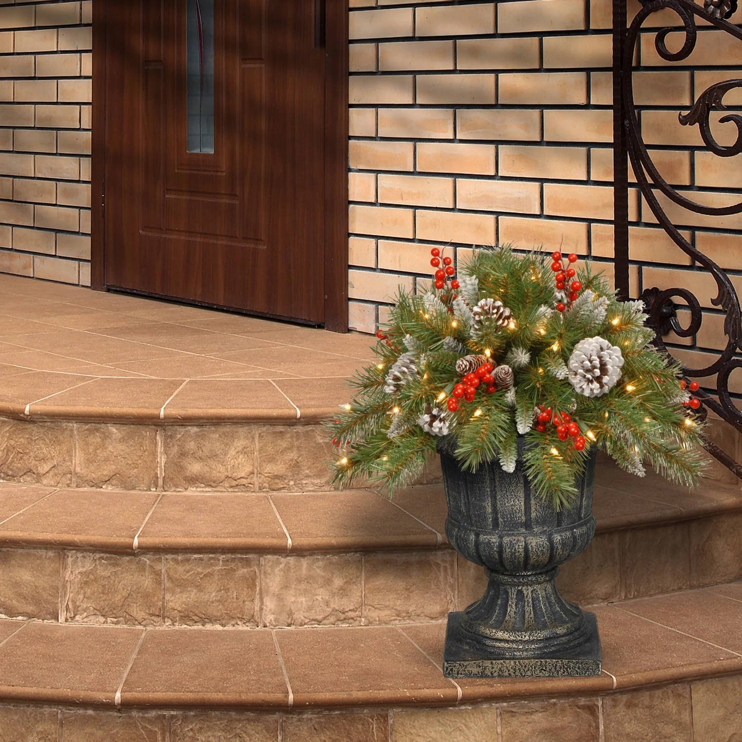 18 In. Pre-Lit Frosted Berry Urn Filler With LED Lights 2 18 In. Pre-Lit Frosted Berry Urn Filler With LED Lights - Image 2