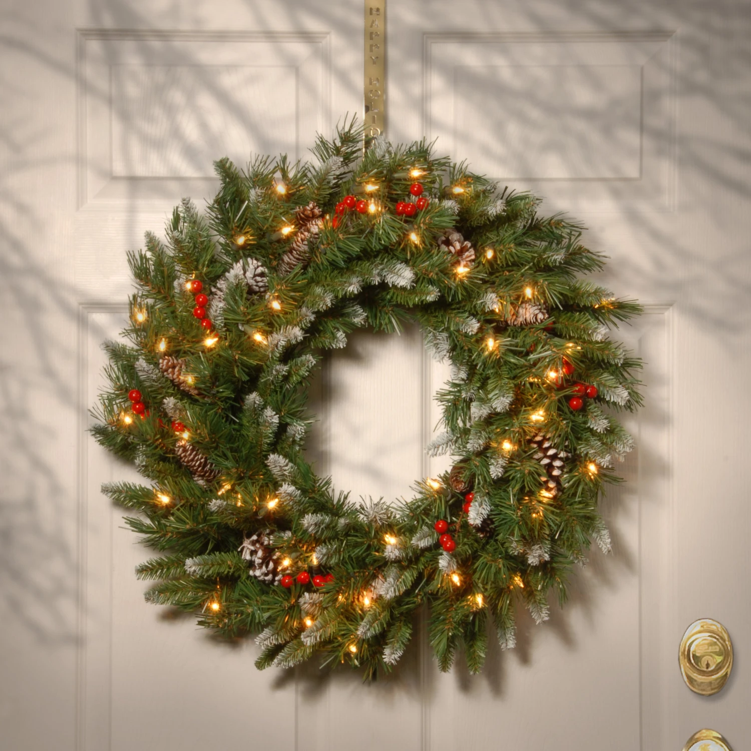 30 In. Pre-Lit Frosted Berry Wreath With Clear Lights 2 30 In. Pre-Lit Frosted Berry Wreath With Clear Lights - Image 2