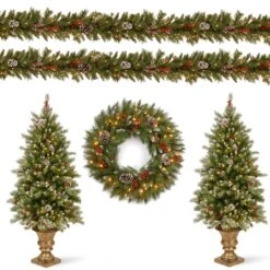 Pre-Lit Frosted Berry Assortment With 2 Entrance Trees, 1 Wreath, 2 Garland -Christmas Trees Sales FRB7 ASST 2