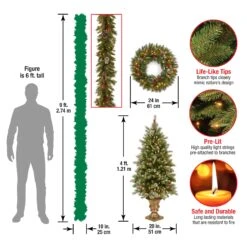 Pre-Lit Frosted Berry Assortment With 2 Entrance Trees, 1 Wreath, 2 Garland -Christmas Trees Sales FRB7 ASST 2 Dim