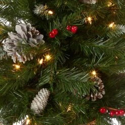 Pre-Lit Frosted Berry Assortment With 2 Entrance Trees, 1 Wreath, 2 Garland -Christmas Trees Sales FRB7 ASST 2 Silo C1