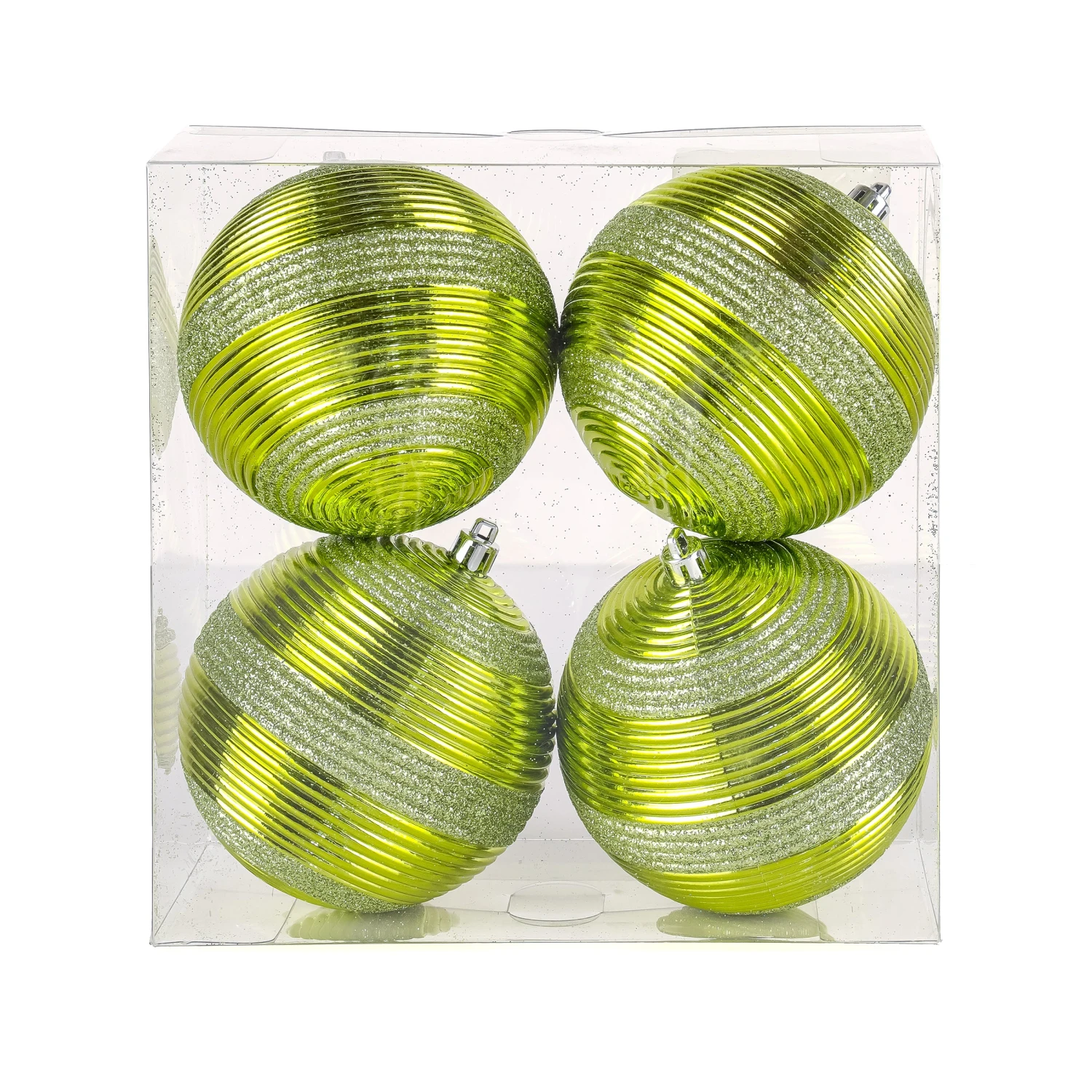 4-Piece Shatterproof Swirling Lime Green Ornaments 1 4-Piece Shatterproof Swirling Lime Green Ornaments