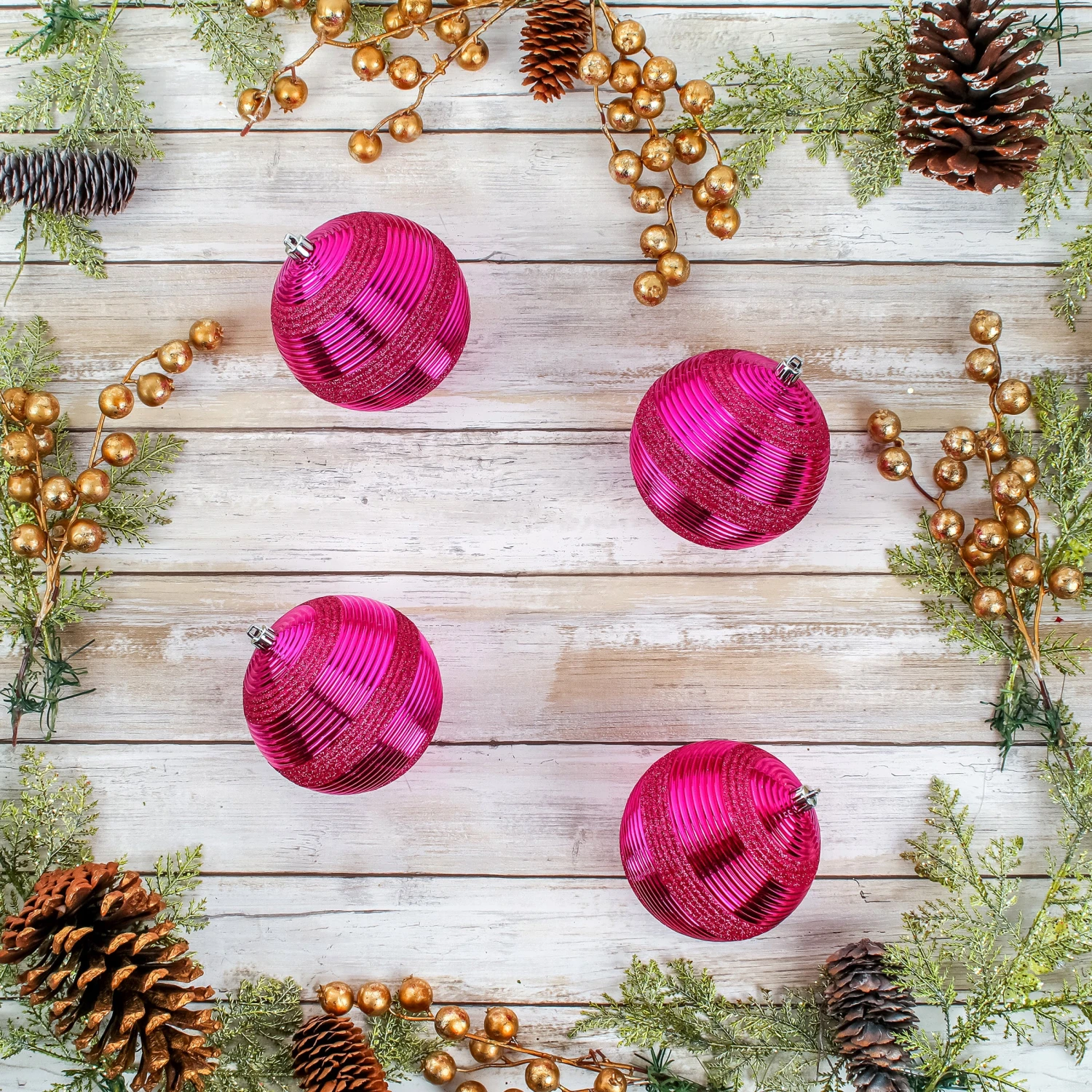 4-Piece Shatterproof Swirling Pink Ornaments 2 4-Piece Shatterproof Swirling Pink Ornaments - Image 2