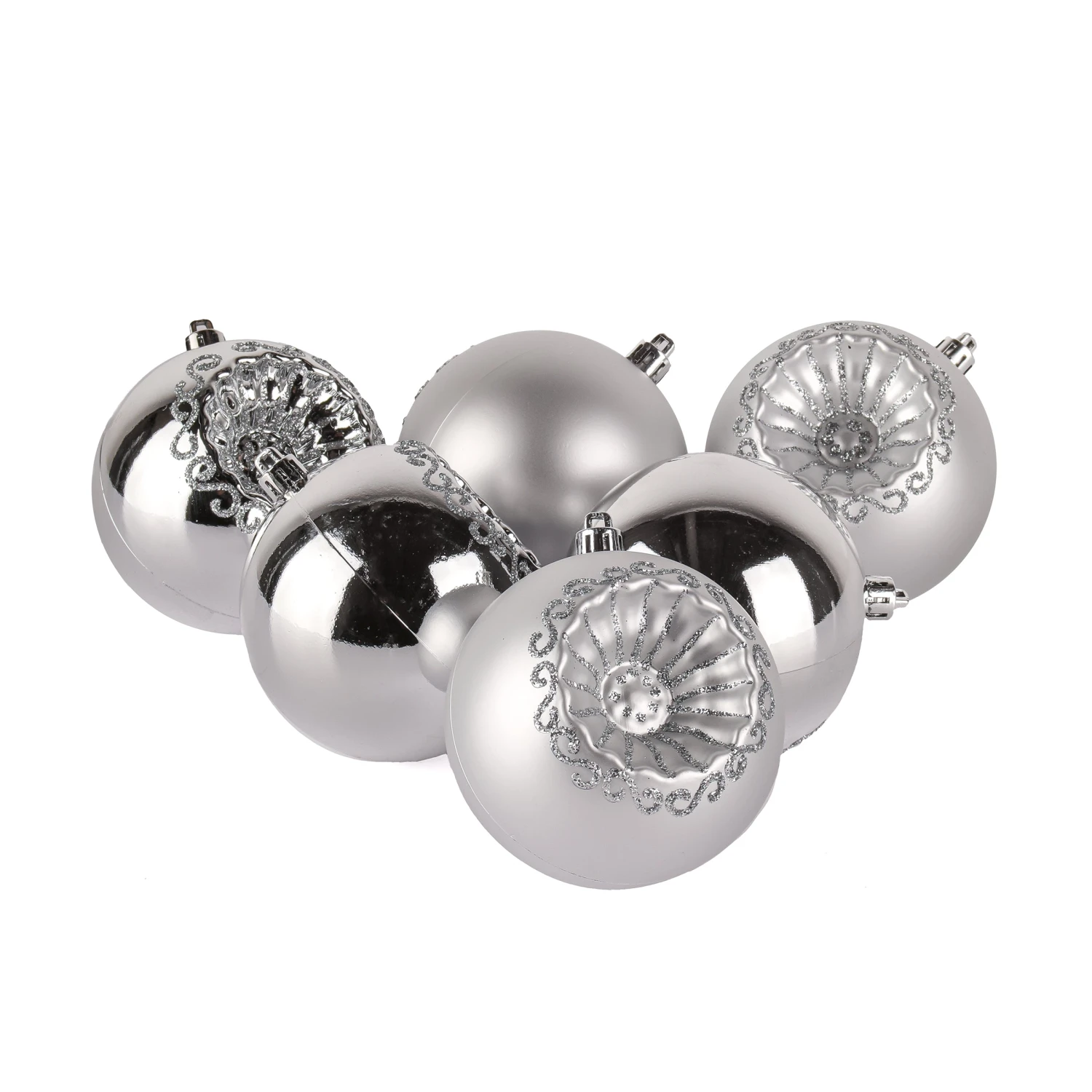 6-Piece Shatterproof Glittering Silver Ornaments 3 6-Piece Shatterproof Glittering Silver Ornaments - Image 3