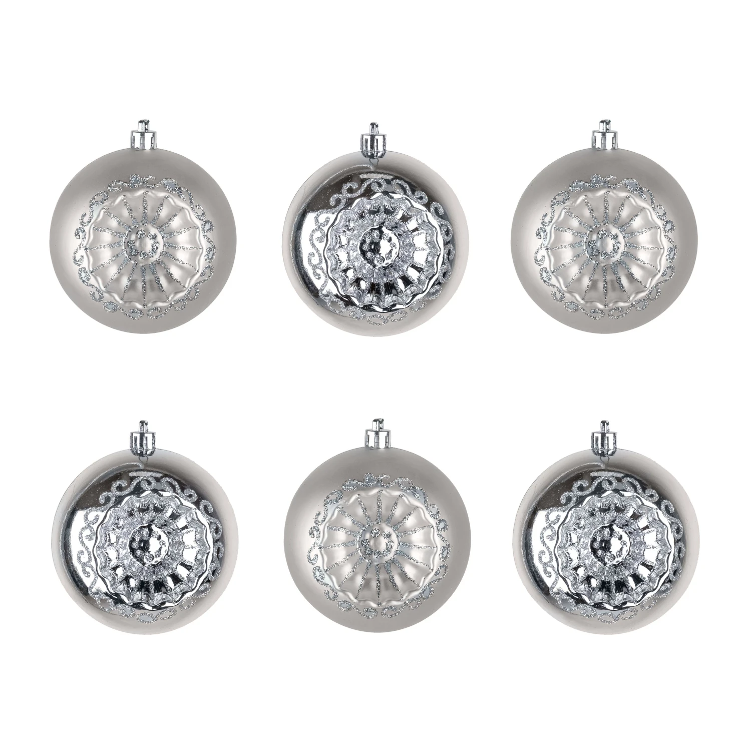 6-Piece Shatterproof Glittering Silver Ornaments 6 6-Piece Shatterproof Glittering Silver Ornaments - Image 6