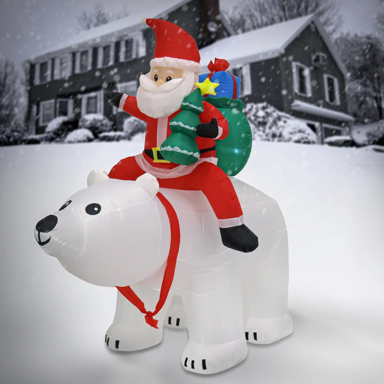 6 Ft. Inflatable Santa Riding Polar Bear 2 6 Ft. Inflatable Santa Riding Polar Bear - Image 2