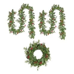 9 Ft. Pre-Lit First Traditions Holly Berry Wreath And Garland Assortment