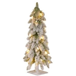 2 Ft. Pre-Lit Snowy Downswept Forest Tree With Clear Lights