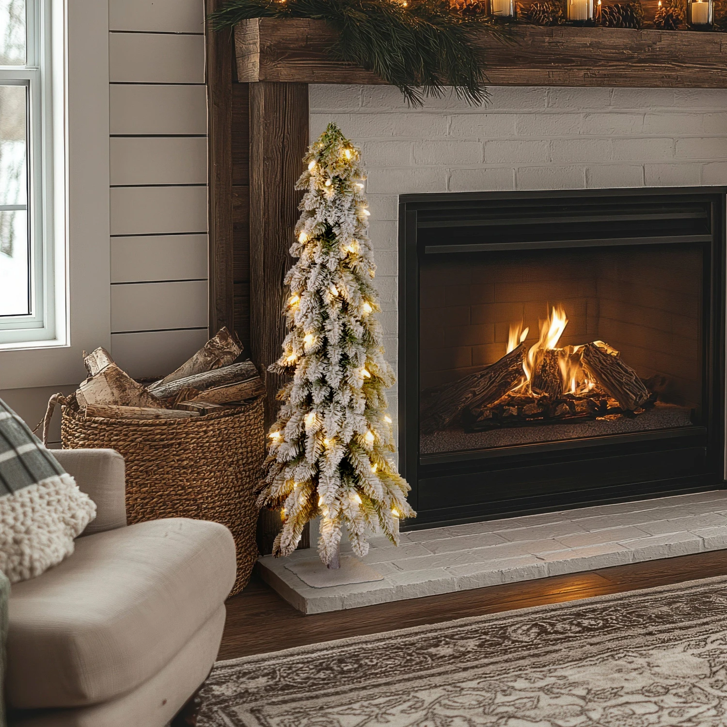 4 Ft. Pre-Lit Snowy Downswept Forest Tree With Clear Lights 2 4 Ft. Pre-Lit Snowy Downswept Forest Tree With Clear Lights - Image 2