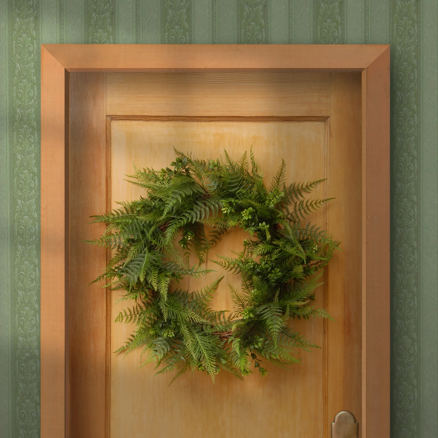 22 In. Spring Wreath With Boston Fern Leaves 2 22 In. Spring Wreath With Boston Fern Leaves - Image 2