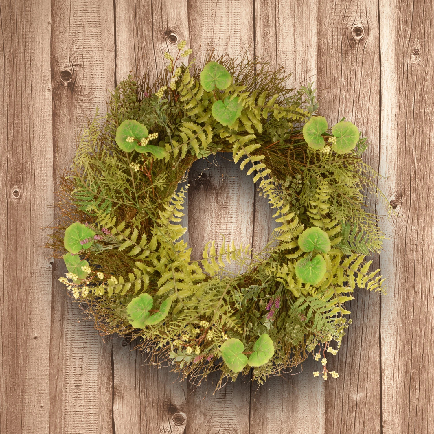 24 In. Spring Wreath With Fern Leaves, Lavender, Leafy Greens 2 24 In. Spring Wreath With Fern Leaves, Lavender, Leafy Greens - Image 2