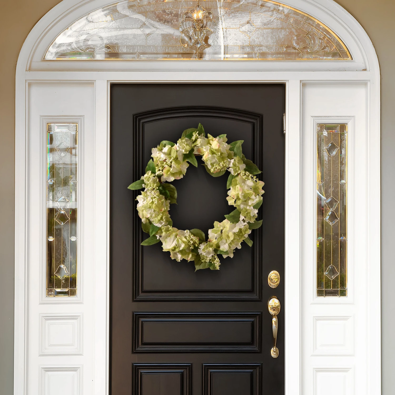 24 In. Spring Wreath With Hydrangea Blooms, Berry Clusters, Leafy Greens 2 24 In. Spring Wreath With Hydrangea Blooms, Berry Clusters, Leafy Greens - Image 2