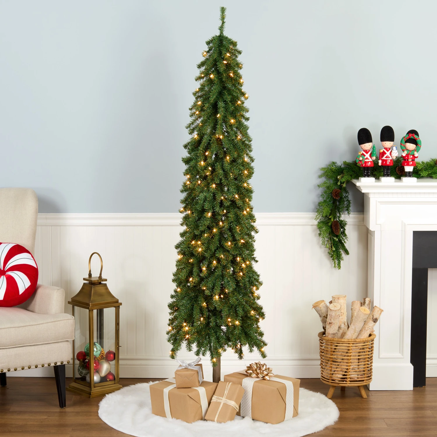 6.5 Ft. Pre-Lit Snowy Grand Alpine Pencil Slim Tree With Clear Lights 6 6.5 Ft. Pre-Lit Snowy Grand Alpine Pencil Slim Tree With Clear Lights - Image 6