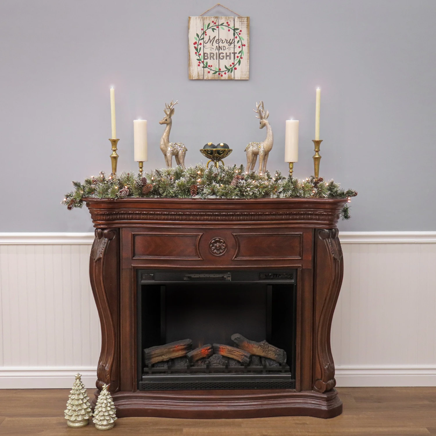 6 Ft. Pre-Lit Glittery Bristle Pine Mantel Swag With Clear Lights 2 6 Ft. Pre-Lit Glittery Bristle Pine Mantel Swag With Clear Lights - Image 2