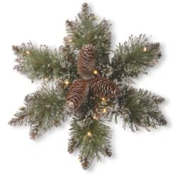 14 In. Pre-Lit Glittery Bristle Pine Snowflake With Warm White LED Lights