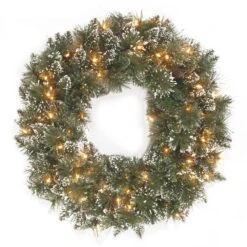 24 In. Glittery Bristle Pine Wreath With Clear Lights