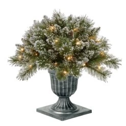 24 In. Pre-Lit Glittery Bristle Pine Porch Bush With Twinkly LED Lights
