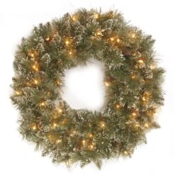 24 In. Pre-Lit Glittery Bristle Pine Wreath With Twinkly LED Lights
