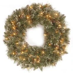 30 In. Pre-Lit Glittery Bristle Pine Wreath With Twinkly LED Lights