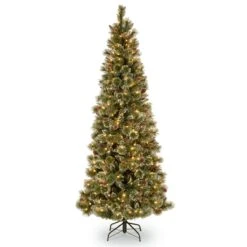 6.5 Ft. Pre-Lit Glittery Bristle Slim Tree With Clear Lights