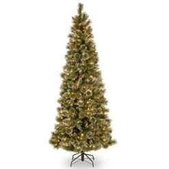 7.5 Ft. Pre-Lit Glittery Bristle Slim Tree With Clear Lights