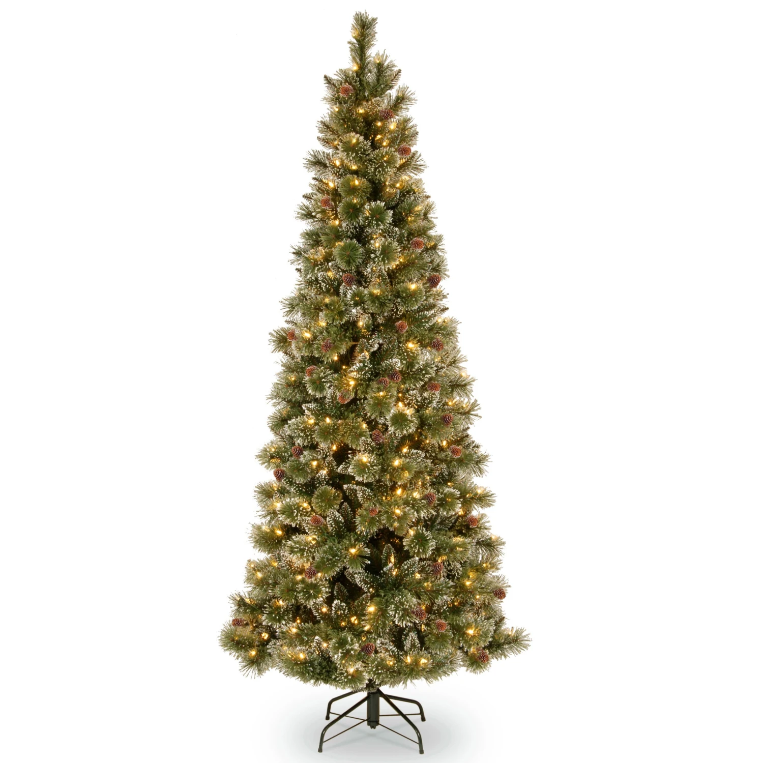7.5 Ft. Pre-Lit Glittery Bristle Slim Tree With Clear Lights 1 7.5 Ft. Pre-Lit Glittery Bristle Slim Tree With Clear Lights