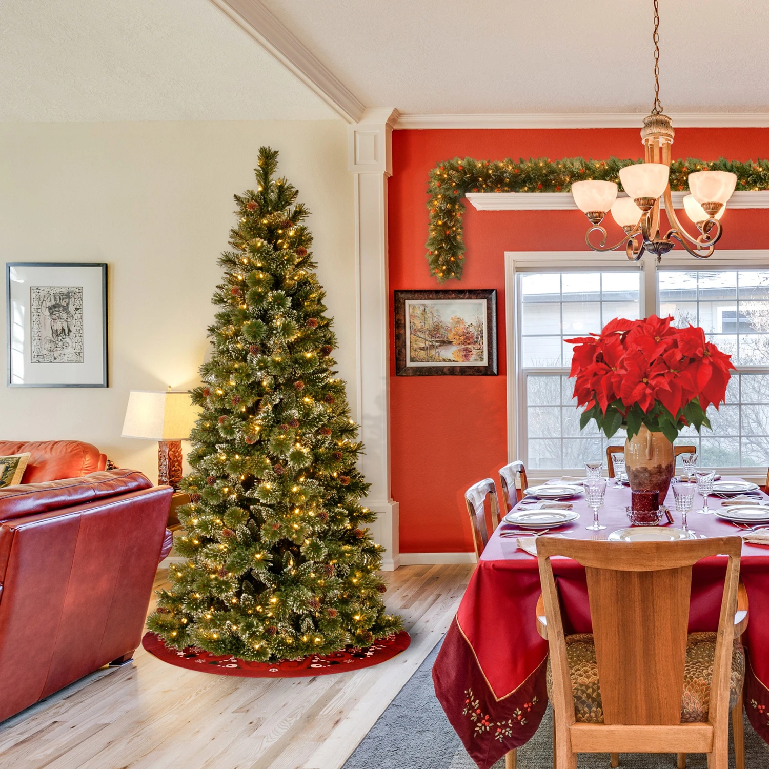 7.5 Ft. Pre-Lit Glittery Bristle Slim Tree With Clear Lights 2 7.5 Ft. Pre-Lit Glittery Bristle Slim Tree With Clear Lights - Image 2