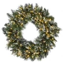 30 In. Pre-Lit Glittery Bristle Pine Wreath With Dual Color LED Cosmic Lights