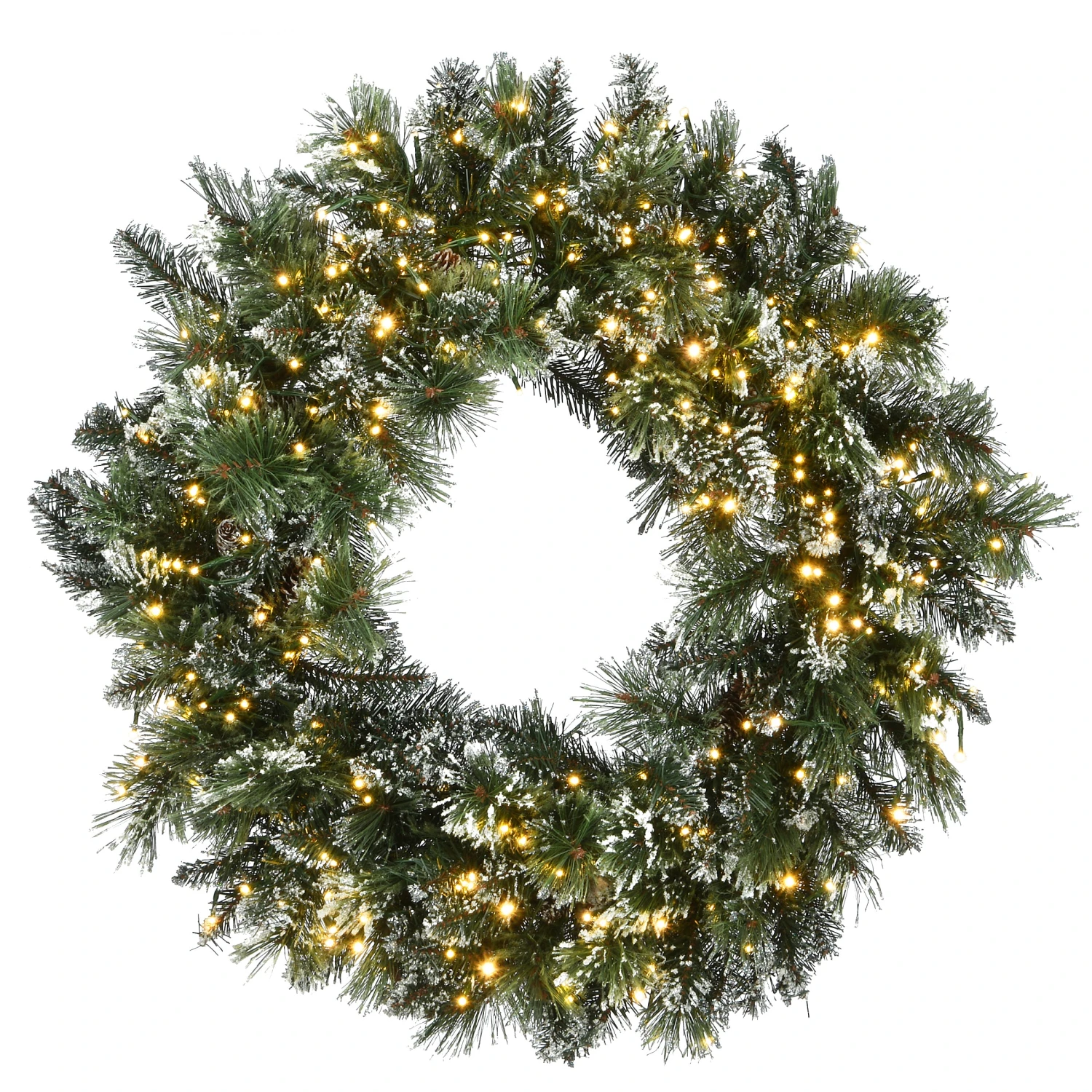 30 In. Pre-Lit Glittery Bristle Pine Wreath With Dual Color LED Cosmic Lights 1 30 In. Pre-Lit Glittery Bristle Pine Wreath With Dual Color LED Cosmic Lights