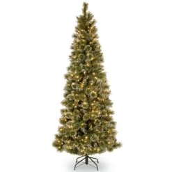 6.5 Ft. Pre-Lit Glittery Bristle Pine Slim Tree With Warm White LED Lights