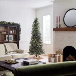 7.5 Ft. Pre-Lit Glittery Bristle Slim Tree With LED Lights 15 7.5 Ft. Pre-Lit Glittery Bristle Slim Tree With LED Lights -Christmas Trees Sales GB3 319 75 Lifestyle