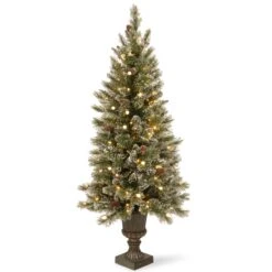 4 Ft. Pre-Lit Glittery Bristle Tree With Warm White LED Lights