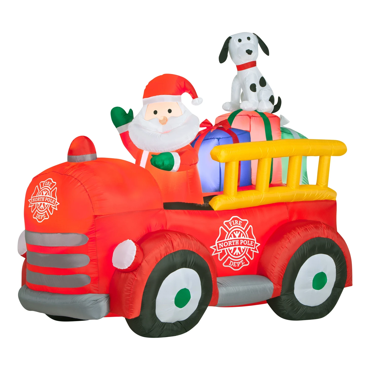 6 Ft. Inflatable Santa In Vintage Firetruck With LED Lights 1 6 Ft. Inflatable Santa In Vintage Firetruck With LED Lights