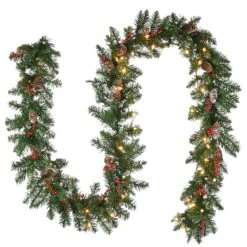 9 Ft. Pre-Lit Glittery Mountain Spruce Garland With Clear Lights