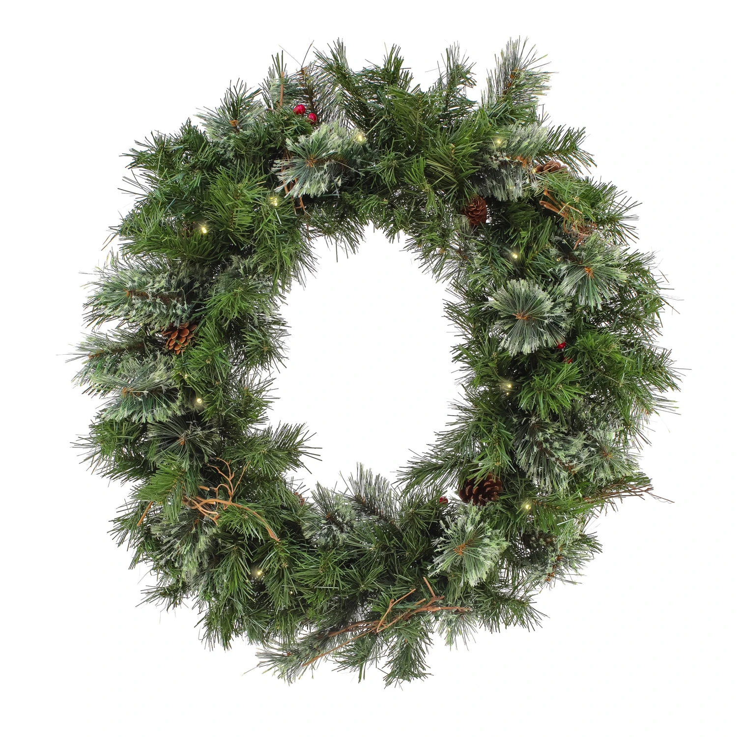30 In. Pre-Lit Glistening Pine Wreath With LED Lights 1 30 In. Pre-Lit Glistening Pine Wreath With LED Lights