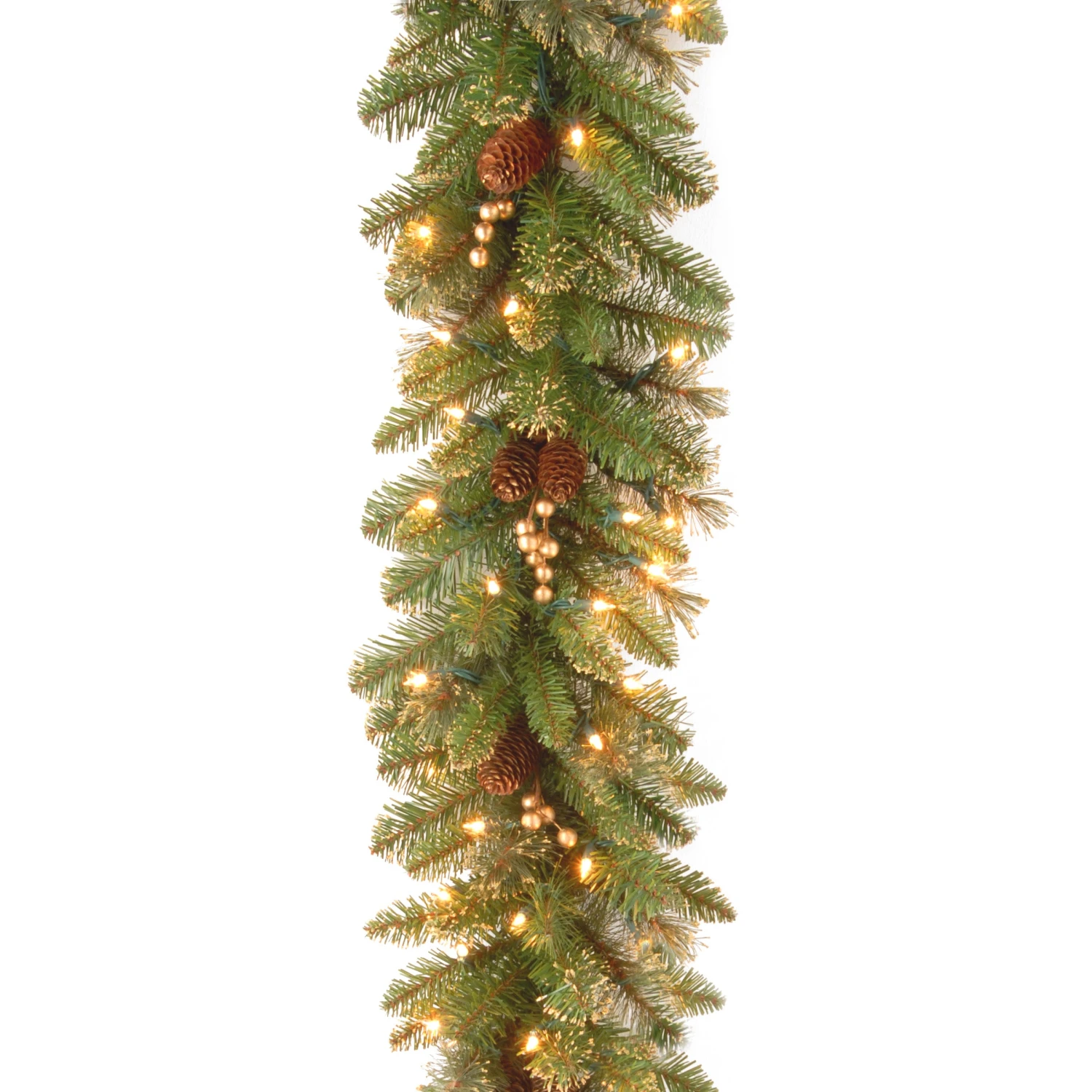 9 Ft. Pre-Lit Glittery Pine Gold Garland With Clear Lights 1 9 Ft. Pre-Lit Glittery Pine Gold Garland With Clear Lights